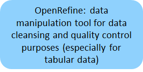 OpenRefine: data manipulation tool for data cleansing and quality control purposes (especially for tabular data) 
